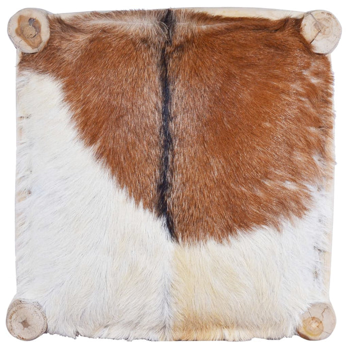 Taburet de bar, piele naturală și lemn masiv de tec - WALTI WALTI