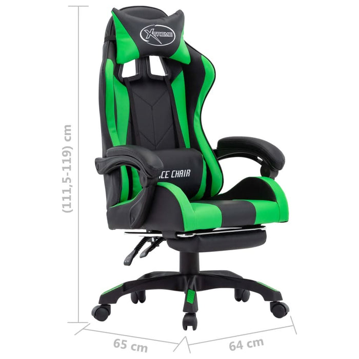 Scaun de racing cu suport picioare verde/negru piele ecologică - WALTI WALTI