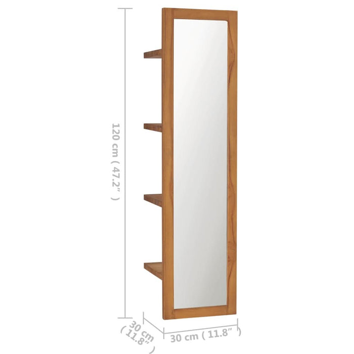 Oglindă de perete cu rafturi, 30x30x120 cm, lemn masiv de tec - WALTI WALTI