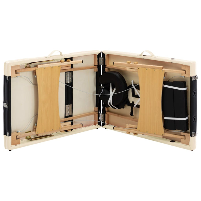 vidaXL Masă pliabilă de masaj, 3 zone, negru și bej, lemn - WALTI WALTI