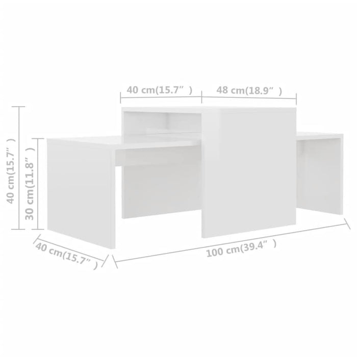Set măsuțe de cafea, alb extralucios, 100x48x40 cm, PAL - WALTI WALTI