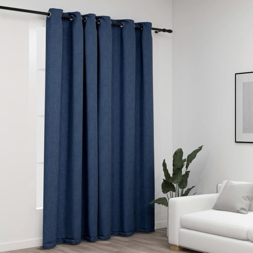 Perdea opacă, aspect pânză, cu ocheți, albastru, 290x245 cm - WALTI WALTI