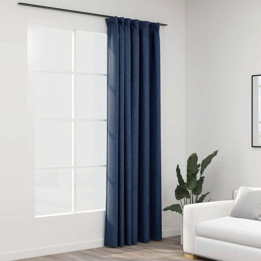 Draperie opacă, aspect de in, albastru, 290x245 cm, cu cârlige - WALTI WALTI