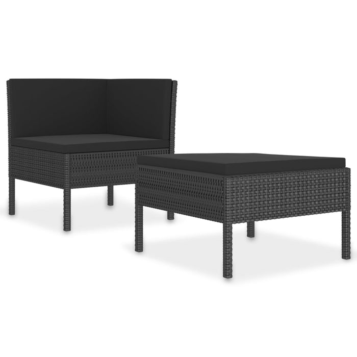 Set mobilier de grădină cu perne, 2 piese, negru, poliratan - WALTI WALTI