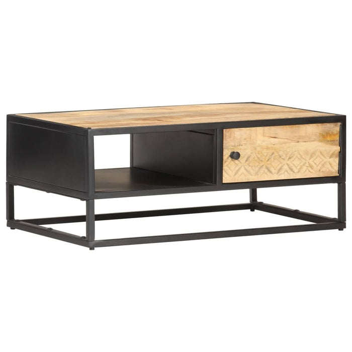 Măsuță de cafea cu ușă sculptată 90x55x 36 cm lemn mango brut - WALTI WALTI