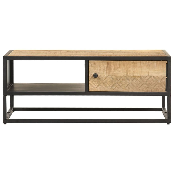 Măsuță de cafea cu ușă sculptată 90x55x 36 cm lemn mango brut - WALTI WALTI
