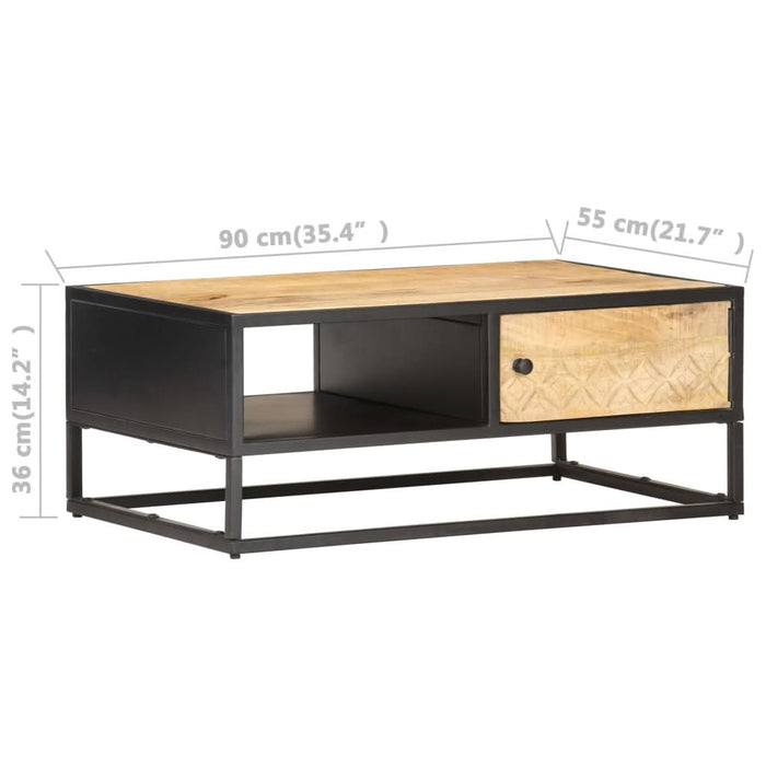 Măsuță de cafea cu ușă sculptată 90x55x 36 cm lemn mango brut - WALTI WALTI