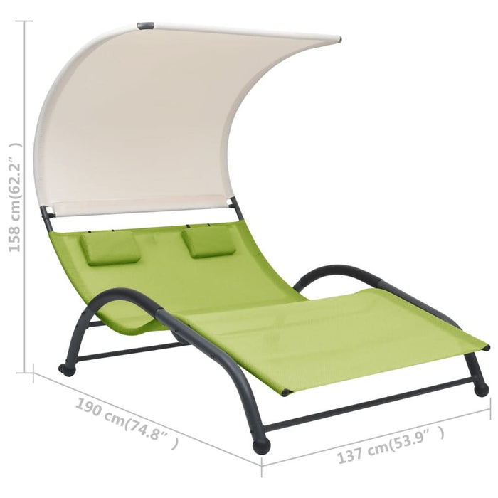 Șezlong de plajă dublu cu baldachin, verde, textilenă - WALTI WALTI