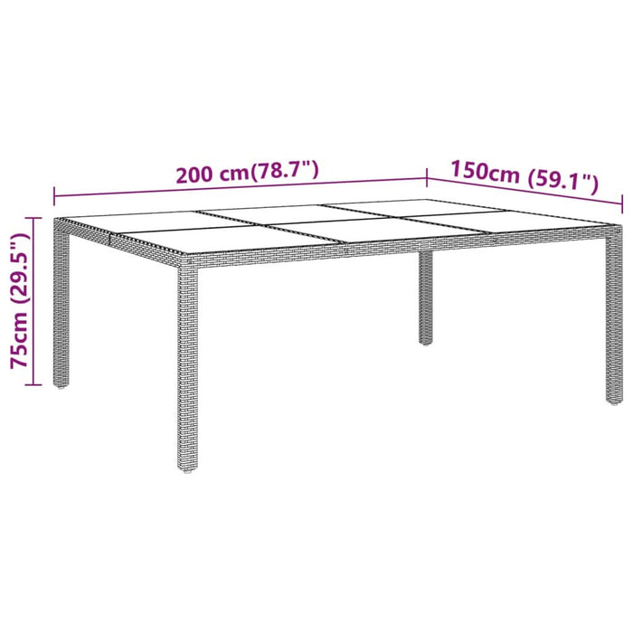 Masă de grădină cu blat din sticla, maro, 200x150x75 cm, ratan - WALTI WALTI