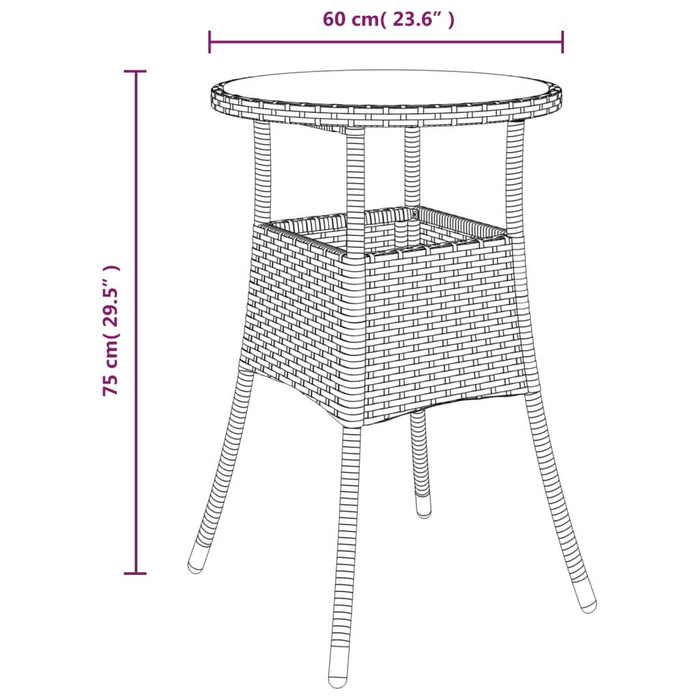 Masă de grădină, gri, Ø60x75 cm, sticlă securizată/poliratan - WALTI WALTI