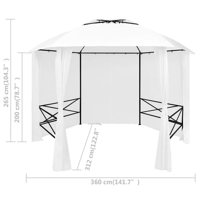 Pavilion de grădină cu perdele, alb, 360x312x265 cm, 180 g/m² - WALTI WALTI