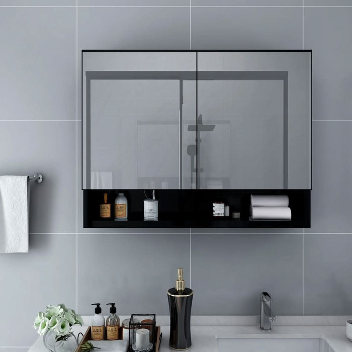 Dulap de baie cu oglindă și LED-uri, negru, 80x15x60 cm, MDF - WALTI WALTI