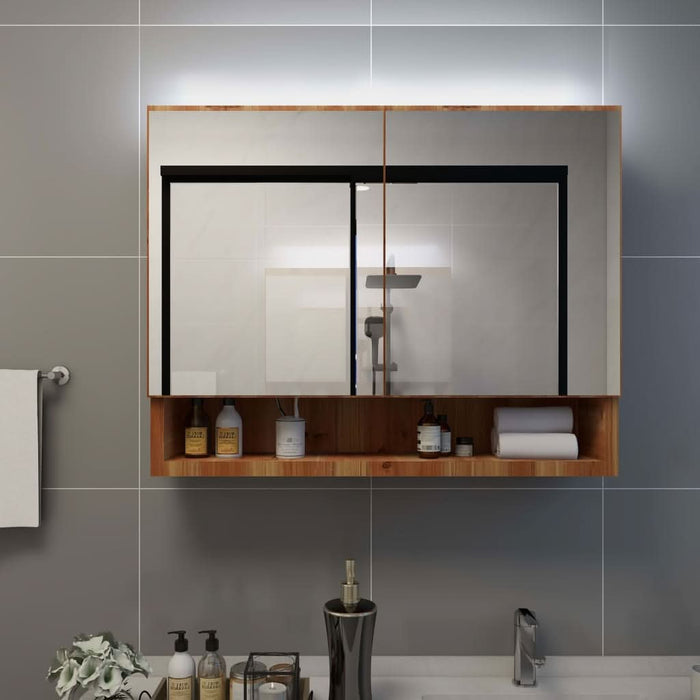 Dulap de baie cu oglindă și LED-uri, stejar, 80x15x60 cm, MDF - WALTI WALTI