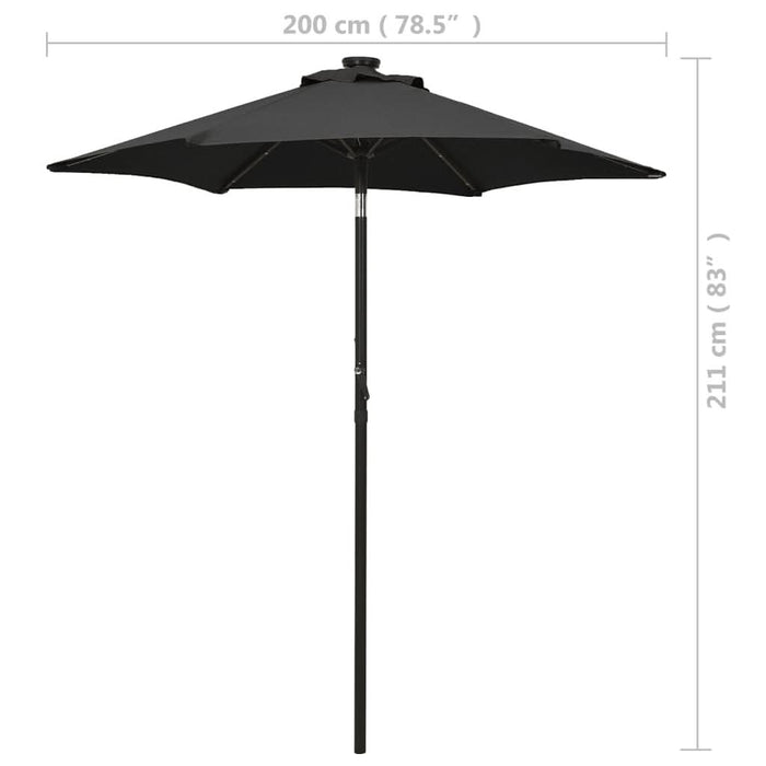 Umbrelă de soare cu lumini LED, negru, 200x211 cm, aluminiu - WALTI WALTI