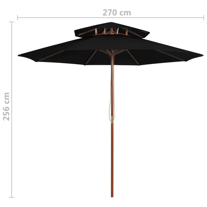 Umbrelă de soare dublă, stâlp din lemn, negru, 270 cm - WALTI WALTI