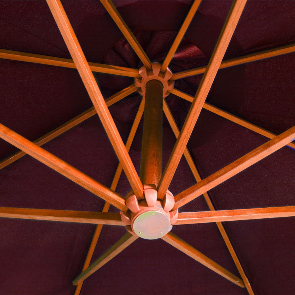 Umbrelă suspendată cu stâlp, roșu bordo, 3,5x2,9 m, lemn brad