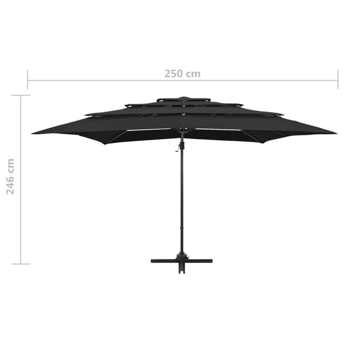 Umbrelă de soare 4 niveluri stâlp aluminiu negru 250x250 cm - WALTI WALTI