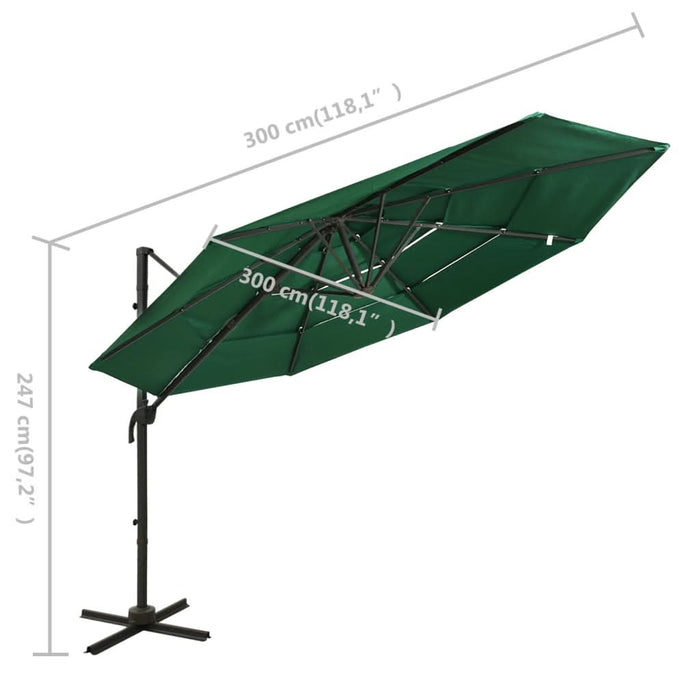 Umbrelă de soare 4 niveluri, stâlp de aluminiu, verde, 3x3 m - WALTI WALTI