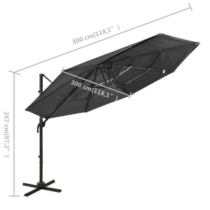 Umbrelă de soare 4 niveluri, stâlp de aluminiu, antracit, 3x3 m - WALTI WALTI