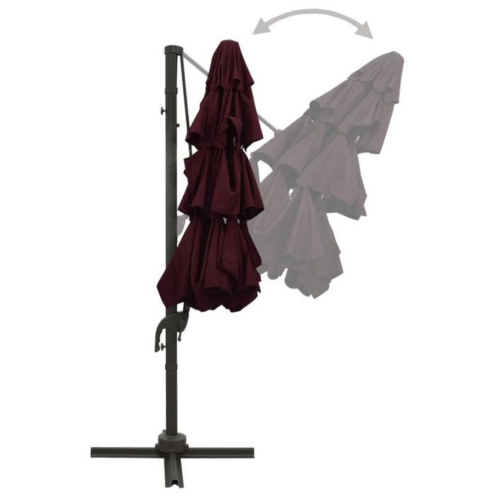 Umbrelă de soare 4 niveluri, stâlp aluminiu, roșu bordo, 3x3 m - WALTI WALTI