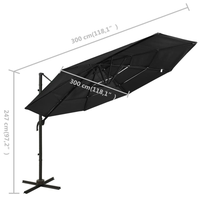 Umbrelă de soare 4 niveluri, stâlp de aluminiu, negru, 3x3 m - WALTI WALTI