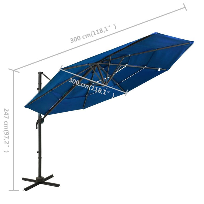Umbrelă de soare 4 niveluri, stâlp de aluminiu, azuriu, 3x3 m - WALTI WALTI
