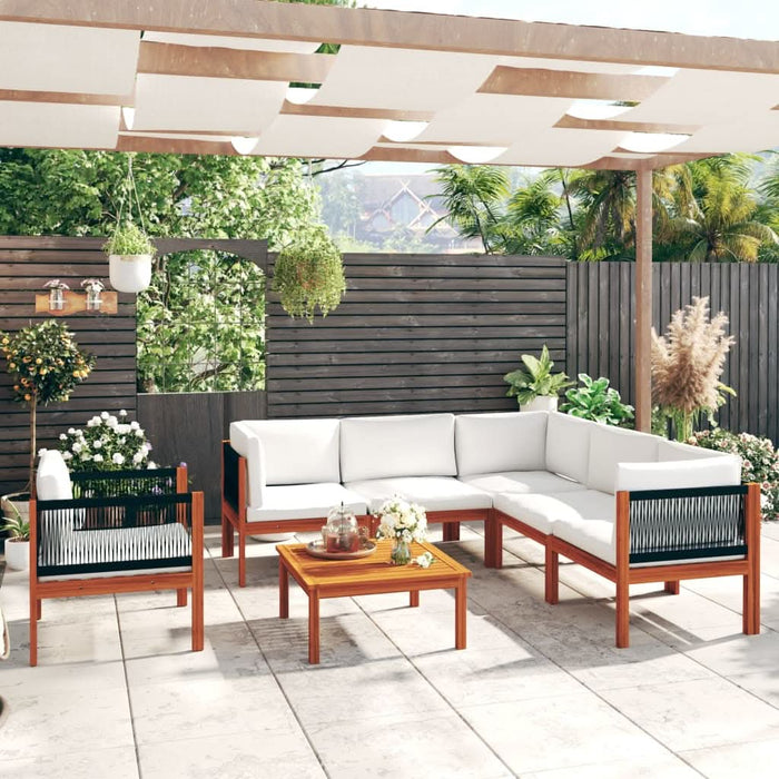 Set mobilier grădină cu perne, crem, 7 piese, lemn masiv acacia - WALTI WALTI