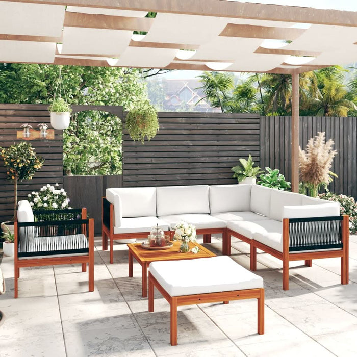 Set mobilier grădină cu perne, crem, 8 piese, lemn masiv acacia - WALTI WALTI