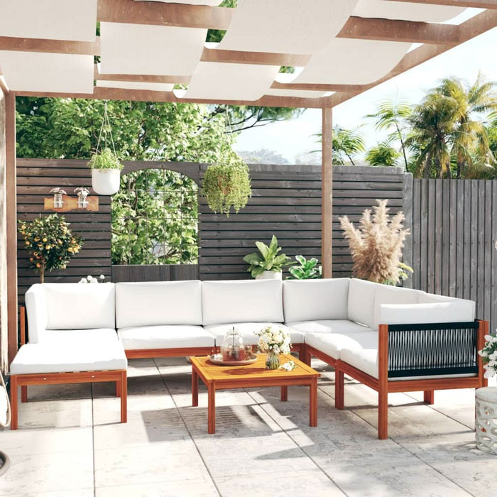 Set mobilier grădină cu perne, 8 piese, crem, lemn masiv acacia - WALTI WALTI