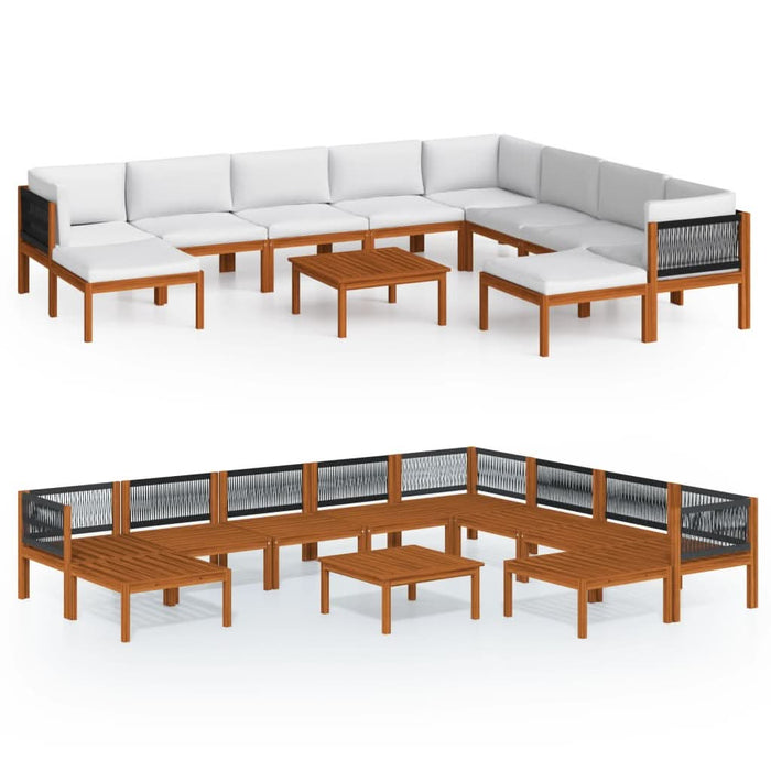 Set mobilier grădină cu perne crem, 11 piese, lemn masiv acacia - WALTI WALTI