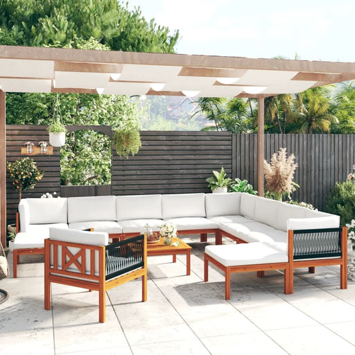 Set mobilier grădină cu perne crem, 12 piese, lemn masiv acacia - WALTI WALTI