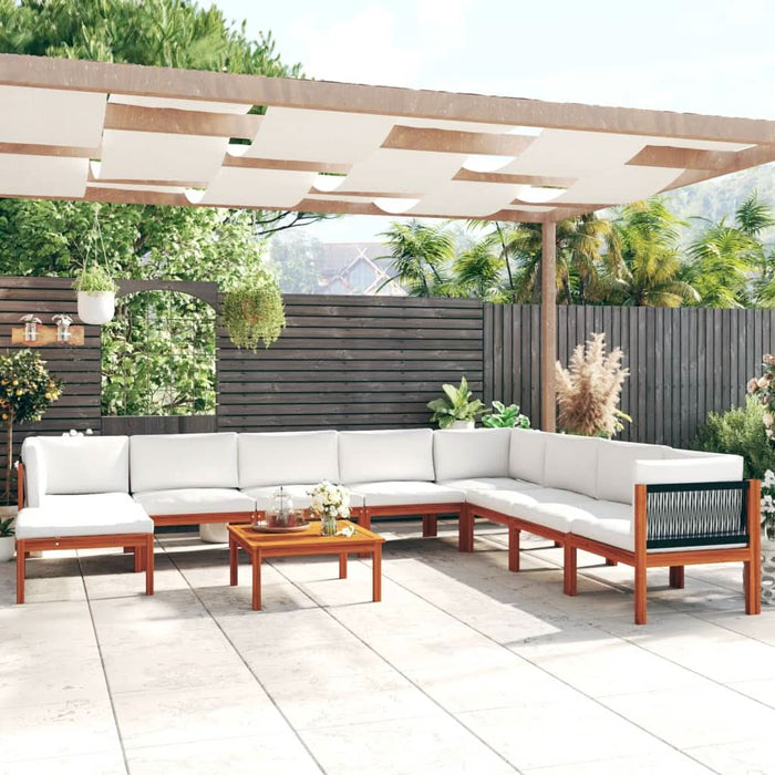 Set mobilier grădină cu perne, 9 piese, crem, lemn masiv acacia - WALTI WALTI