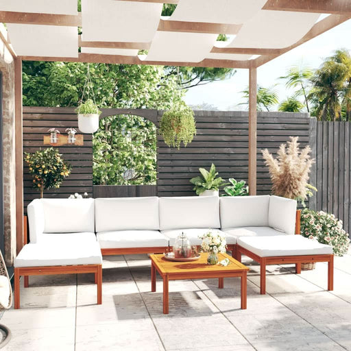 Set mobilier grădină cu perne, crem, 7 piese, lemn masiv acacia - WALTI WALTI