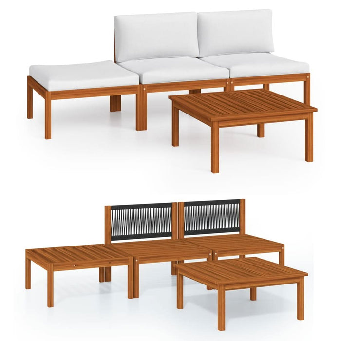 Set mobilier grădină cu perne, crem, 4 piese, lemn masiv acacia - WALTI WALTI