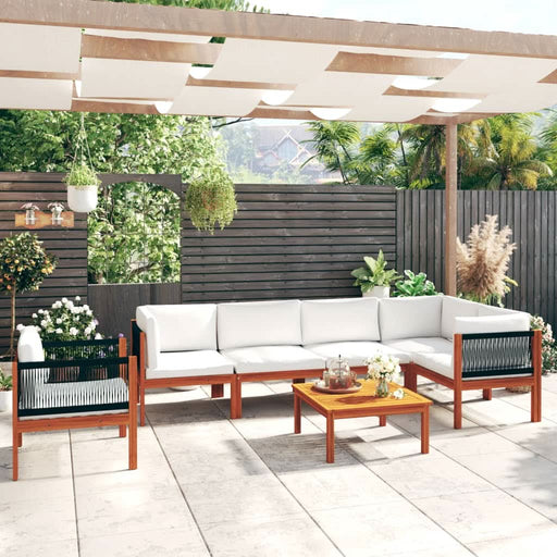 Set mobilier grădină cu perne, crem, 7 piese, lemn masiv acacia - WALTI WALTI