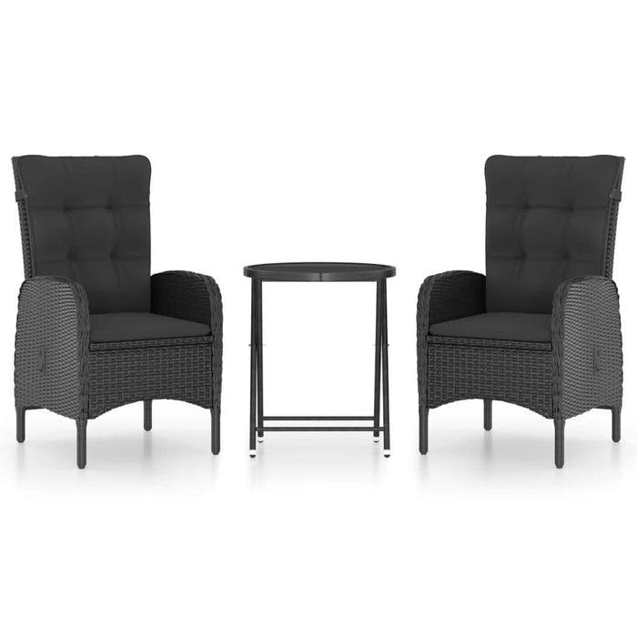 Set mobilier bistro grădină, 3 piese, negru, poliratan/sticlă - WALTI WALTI