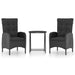 Set mobilier bistro grădină, 3 piese, negru, poliratan/sticlă - WALTI WALTI