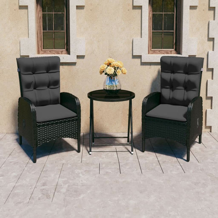 Set mobilier bistro grădină, 3 piese, negru, poliratan/sticlă - WALTI WALTI