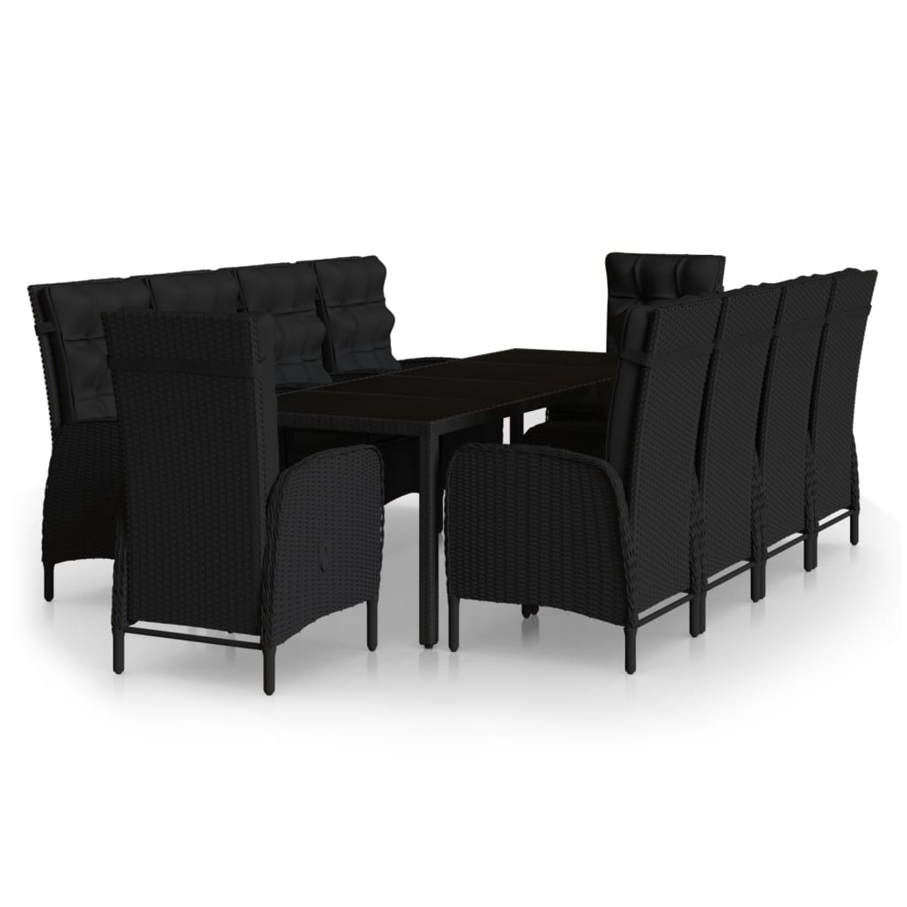 Set mobilier de grădină, 11 piese, negru, poliratan