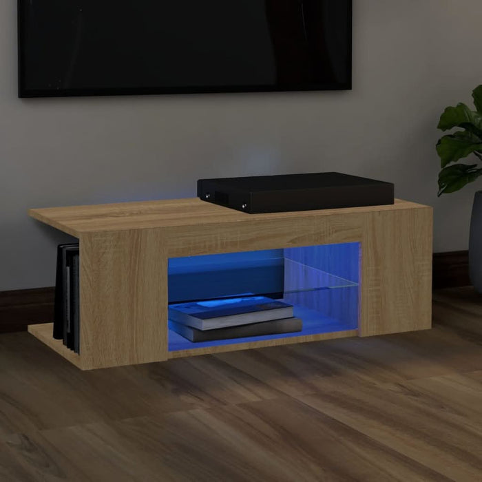 Comodă TV cu lumini LED, stejar Sonoma, 90x39x30 cm - WALTI WALTI
