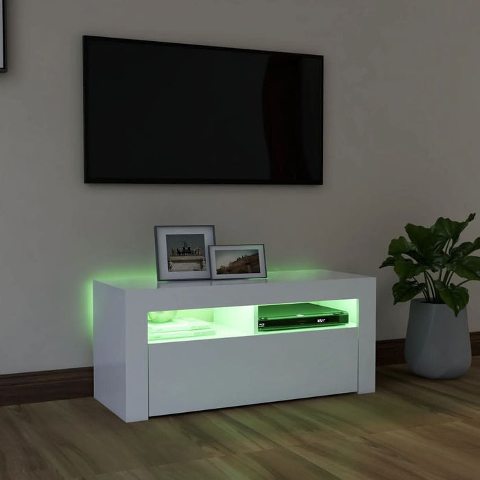 Comodă TV cu lumini LED, alb, 90x35x40 cm - WALTI WALTI