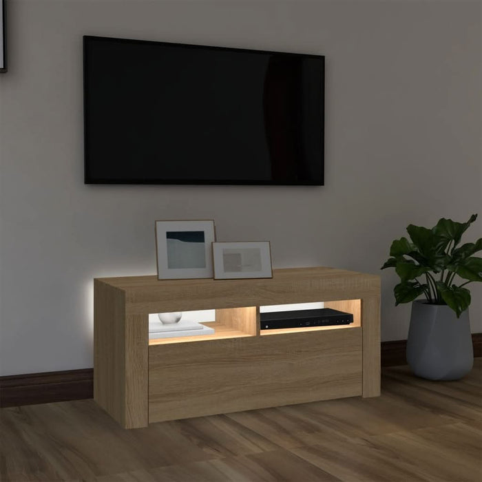 Comodă TV cu lumini LED, stejar Sonoma, 90x35x40 cm - WALTI WALTI