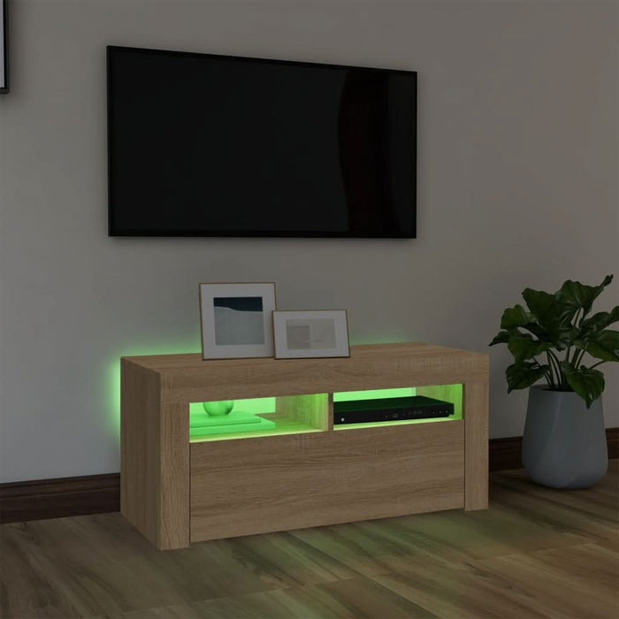 Comodă TV cu lumini LED, stejar Sonoma, 90x35x40 cm - WALTI WALTI