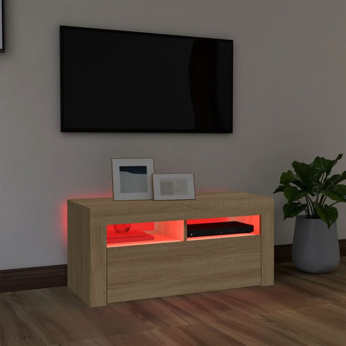 Comodă TV cu lumini LED, stejar Sonoma, 90x35x40 cm - WALTI WALTI