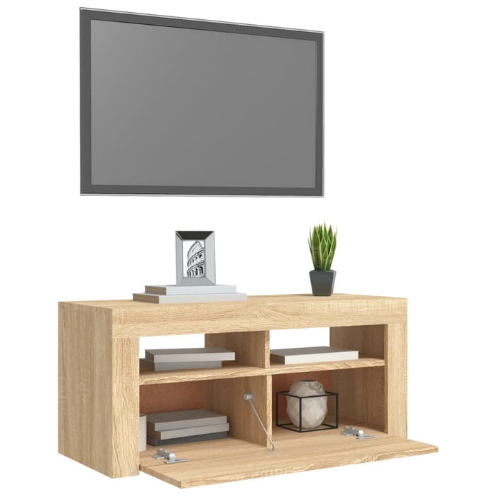 Comodă TV cu lumini LED, stejar Sonoma, 90x35x40 cm - WALTI WALTI