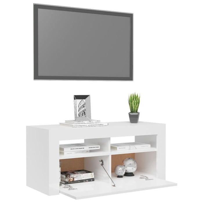Comodă TV cu lumini LED, alb extralucios, 90x35x40 cm - WALTI WALTI