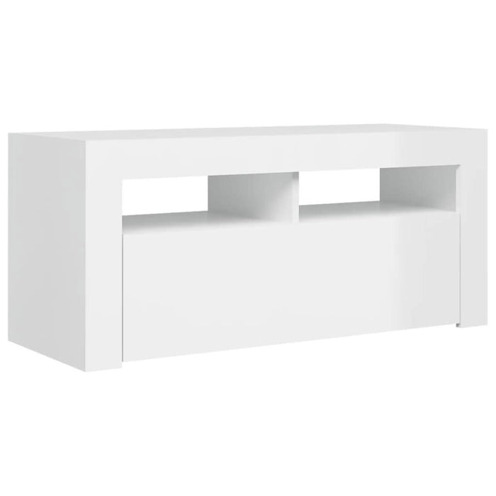 Comodă TV cu lumini LED, alb extralucios, 90x35x40 cm - WALTI WALTI