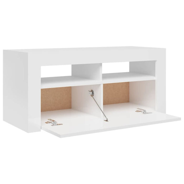 Comodă TV cu lumini LED, alb extralucios, 90x35x40 cm - WALTI WALTI