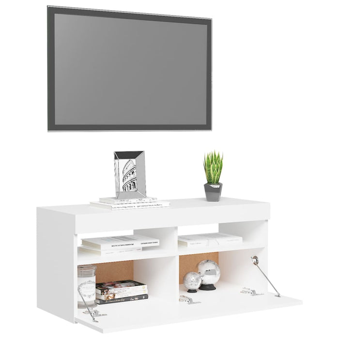 Comodă TV cu lumini LED, alb, 90x35x40 cm - WALTI WALTI