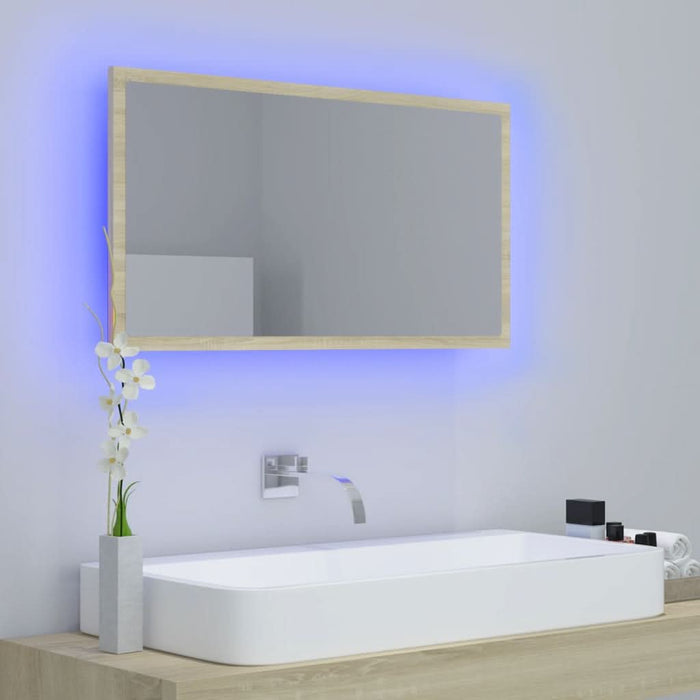 Oglindă de baie cu LED, stejar sonoma, 80x8,5x37 cm, acril - WALTI WALTI